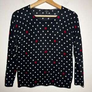 Talbots Merino‎ Wool Polka Dot Crew Neck Sweater Gray White Red size MP